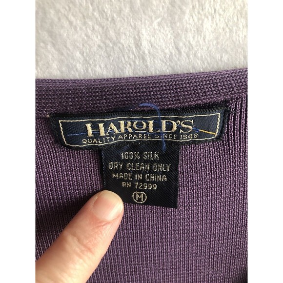 100% Silk Harold's Old School Women's Purple Cardigan Sweater Size Medium - Picture 3 of 5